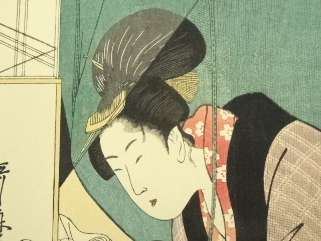 道具 ] - 道具 喜多川歌麿 蚊帳美人文読み 手摺木版画 | ネット